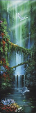 Landscapes Painting - Serenity Falls rainforest mountains